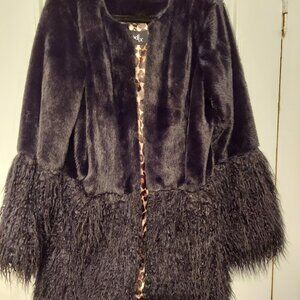 ModX Black Knee Length Faux Fur Coat size L